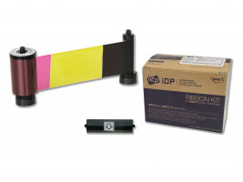 IDP YMCKOK Full-color, two resin black and overlay panel ribbon with cleaning roller - 200 cards/roll