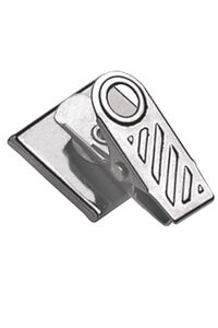 PRESSURE-SENSITIVE NICKEL-PLATED CLIP, 1-HOLE RIBBED FACE, W/ FITTED SQUARE BASE, CLIP SIZE 1