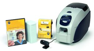 Zebra QuikCard ID Solution with ZXP Series 3 single-sided card printer, USB, CardStudio software, Logitech webcam, and Media starter kit (200 cards, 1 YMCKO color ribbon) 