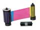 YMCKO Full-color, resin black and overlay panel ribbon w/ cleaning roller, 500 cards/roll