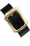 Black Executive Genuine Leather Luggage Strap with Brass-Plated Buckle - 3 Holes