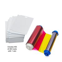 400 PVC Cards (24 Mil)  with 1 Slot and YMCO Ribbon,images per roll for ZC10L