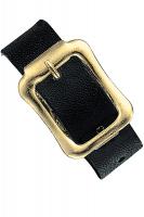 Black Executive Genuine Leather Luggage Strap with Brass-Plated Buckle, 3 Holes, 8 1/4