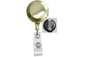 Gold Round Badge Reel With Strap And Slide Clip 
