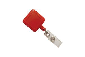 Red Square Badge Reel With Strap And Slide Clip