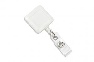 White Square Badge Reel With Strap And Slide Clip