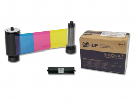 IDP ymcKO Half color, resin black, overlay panel ribbon with cleaning roller - 350 cards/roll