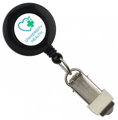 Round Badge Reel With Card Clamp And Swivel Clip