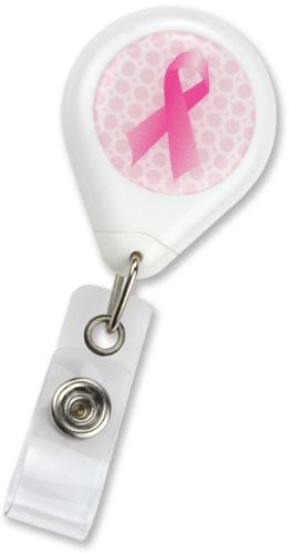White Premium Badge Reel with Pink Awareness Ribbon