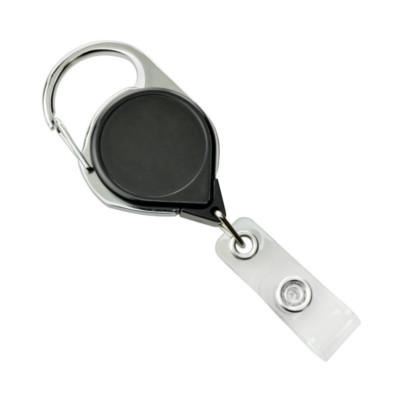 Black Carabiner Badge Reel with Strap and Clip