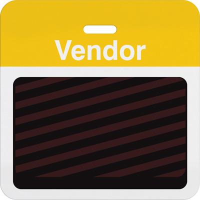 Slotted Expiring Badge Back with Printed Yellow "VENDOR" Bar